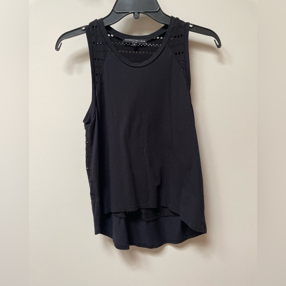 Generation Love Tops - Generation Love Black Asymmetrical Muscle Tee